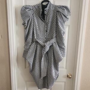Chic Polka Dot Dress with Ruffle Sleeves And Two Adjustable Bottom